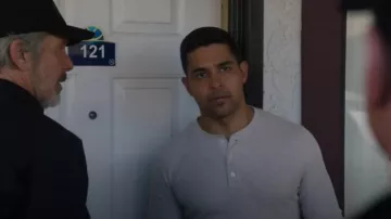 ATM Anthony Thomas Melillo Destroyed Slubbed Henley Shirt worn by Nick Torres (Wilmer Valderrama) as seen in NCIS (S22E07)