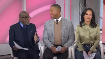 Joseph Brunel Silk Satin Blouse in Dark Olive worn by Laura Jarrett as seen in Today on January 31, 2025