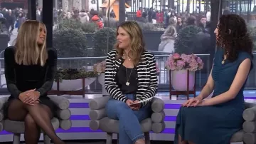 Reiss Lyra Ruched Midi Dress in Teal worn by Elena Nicolaou as seen in Today on January 31, 2025