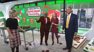 Falda cruzada con flecos de Talbots en increíble cuadro a cuadros usada por Dylan Dreyer como se ve en Today el 6 de febrero de 2025