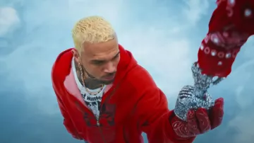 Enfants Riches Déprimés Red 'Anti-Process' Lined Zip Hoodie worn by Chris Brown in Chris Brown - Residuals (Official Video)