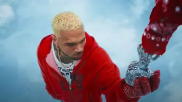 Sudadera con capucha y cremallera forrada Enfants Riches Déprimés Red 'Anti-Process' usada por Chris Brown en Chris Brown - Residuals (Official Video)