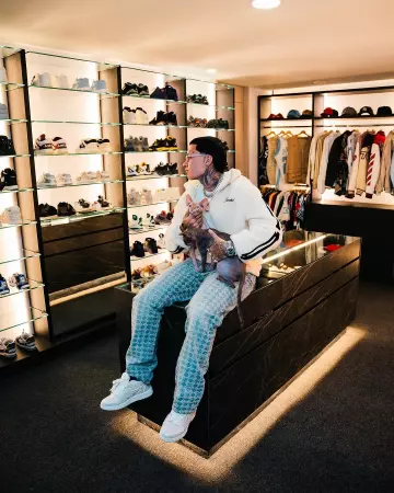 Amiri Cream Sherpa Fleece Bones Jacket worn by Blessd on the Instagram account @blessd