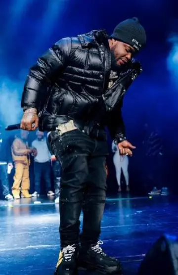 Moncler x Palm Angels Black 'Cherith' Down Jacket worn by BossMan Dlow on the Instagram account @bossman_dlow