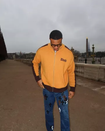Chrome Hearts Blue Cross Patch 'Fleurknee' Jeans worn by Patrick Surtain II on the Instagram account @patsurtainll
