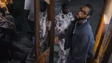 Louis Vuitton Dark Blue Damier Chambray Shorts worn by Key Glock in Key Glock - 3AM In ToKEYo (Official Video)
