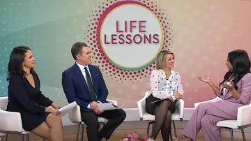 Elie Tahari Hale V-Neck Long-Sleeve Belted Dress worn by Laura Jarrett as seen in Today on February 11, 2025