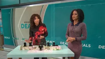 Alice + Olivia Brady Shirt in Peony Petals Bright Ruby worn by Gabrielle Kerr as seen in CBS Mornings on February 7, 2025