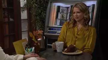 The Great The Theater Top in Gold Leaf worn by Summer Newman(Allison Lanier) as seen in The Young and the Restless on February 12, 2025