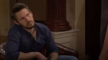 Rails Wyatt Shirt in Navy Etch worn by  Liam Spencer (Scott Clifton) as seen in The Bold and the Beautiful on February 7, 2025