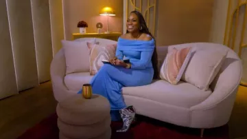 Pretty Little Thing Bright Blue Acetate Slinky Bardot Long Sleeve Maxi Dress worn by Brittany as seen in Love Is Blind (S08E01)