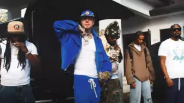 Nahmias Blue Corduroy Baggy Pants worn by Millyz in Millyz - Send Me Up (Official Video)