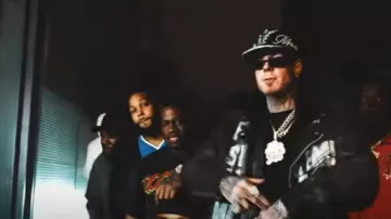 *Better With Age Black Stencil Print Leather Moto Jacket worn by Millyz in Millyz - Send Me Up (Official Video)
