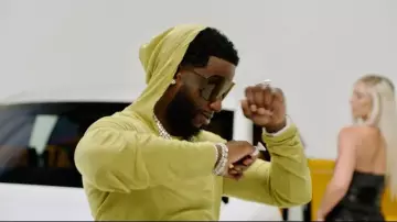 Rick Owens Acid Green Semi-Sheer Hoodie worn by Gucci Mane in Gucci Mane - Preference [Official Music Video]