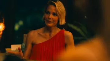 Lanvin Pleated One-Shoulder Dress worn by Kate (Leslie Bibb) as seen in The White Lotus (S03E01)