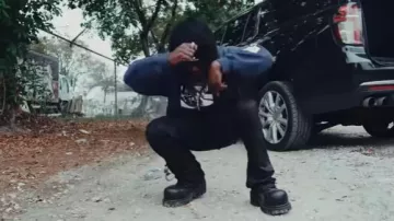 EMOSTANCECLUB Navy 'Vienna Horse' Zip Hoodie worn by Jack Boy in Jackboy - Woo Lady (Official Video)