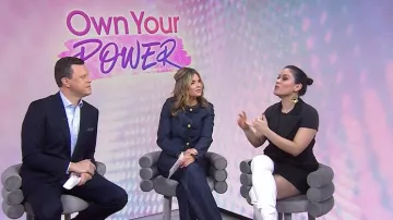 Ronny Kobo Victory Double-Breasted Halter Tux Mini Dress worn by Donna Farizan as seen in Today with Jenna & Friends on February 17, 2025