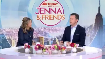 Cinq a Sept Taya Denim Jacket in Indigo worn by Jenna Bush Hager as seen in Today with Jenna & Friends on February 17, 2025