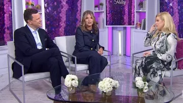Cinq a Sept Azure Wide Leg Jeans worn by Jenna Bush Hager as seen in Today with Jenna & Friends on February 17, 2025