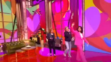 Alice + Olivia Weezy Embellished Cuff Distressed Nonstretch Ankle Jeans worn by Sara Haines as seen in The View on February 14, 2025