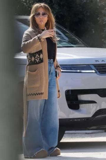Gucci Denim Jeans with Slim Horsebit worn by Jennifer Lopez at House Hunting in Brentwood on January 31, 2025