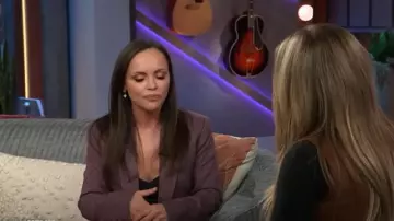 L'Agence Colin Wool Blazer in Deep Plum Multi Chevron worn by Christina Ricci as seen in The Kelly Clarkson Show on February 14, 2025