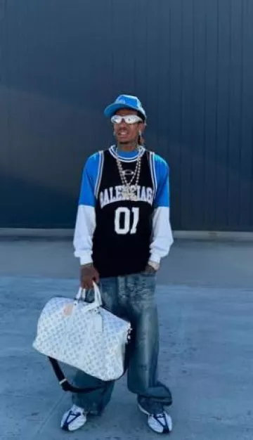 Chrome Hearts Light Blue & White-CH Hat worn by Wiz Khalifa on the Instagram account @wizkhalifa