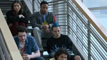 Zumiez Killer Acid Tangled Web Grey Varsity Jacket worn by Kenny Payne (Dallas Dupree Young) as seen in Cobra Kai (S06E10)