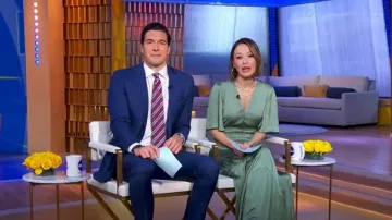 Maje Rome Dress in Green worn by Eva Pilgrim as seen in Good Morning America on February 18, 2025