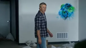 Allsaints Ventana Checked Relaxed Fit Shirt in Marine Blue worn by Johnny Lawrence (William Zabka) as seen in Cobra Kai (S06E14)