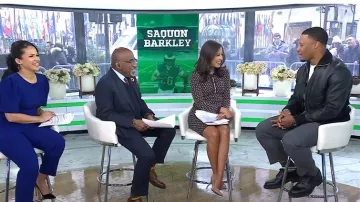 Chaqueta de cuero Hermès usada por Saquon Barkley como se ve en Today el 19 de febrero de 2025