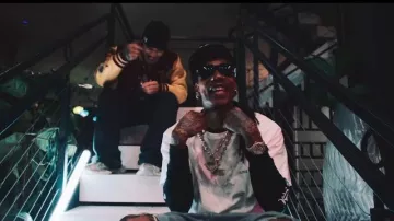 Celine White Small Logo T-Shirt worn by Wiz Khalifa in Wiz Khalifa, Plaqueboy Max - Again [Official Music Video]