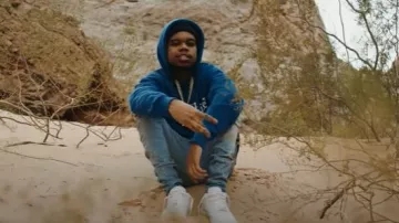 Off-White Blue Big Bookish Logo Hoodie worn by Lil Poppa in Lil Poppa - Forever Grateful (Official Music Video)