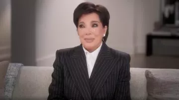 Dolce&Gabbana Pinstriped Double Breasted Wool Twill Blazer worn by Kris Jenner as seen in The Kardashians (S06E02)