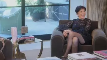 Valentino Garavani Feather Trimmed Cotton Blend Corded Lace Mini Dress worn by Kris Jenner as seen in The Kardashians (S06E02)