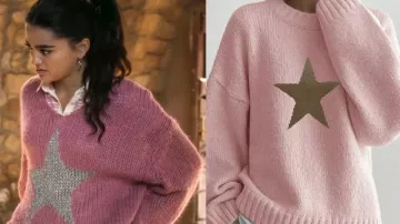 Outfits of La Dolce Villa Movie: Olivia (Maia Reficco) wears Pink Silver Star Sweater