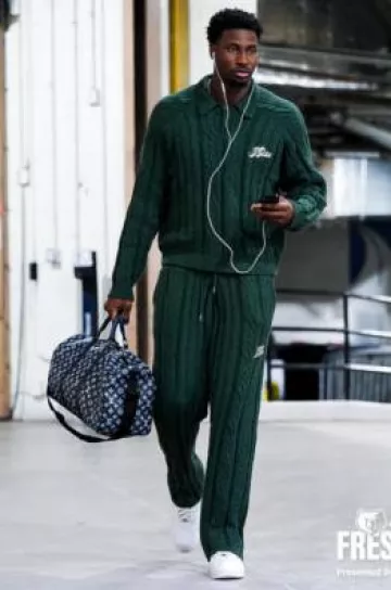 Honor The Gift Green Cable Knit Leisure Pants worn by Jaren Jackson Jr. on the Instagram account @memgrizz