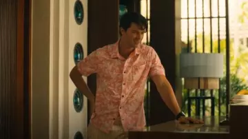 Southern Tide Beachcast Floral Print Short Sleeve Woven Shirt worn by Saxon Ratliff (Patrick Schwarzenegger) as seen in The White Lotus (S03E02)
