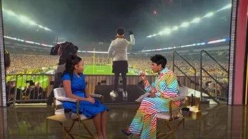 Christopher John Rogers Crayon pleated Striped Twill wide-leg Pants of Tamron Hall in Tamron Hall Show on February 20, 2025