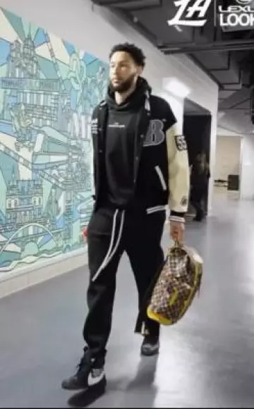 Better Gift Shop x Roots Black & White Varsity Jacke worn by Ben Simmons on the Instagram account @cavs