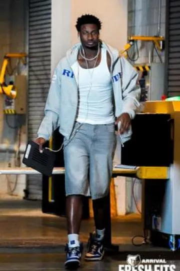 Rhude Grey & Blue Racing Logo Zip Hoodie worn by Jaren Jackson Jr. on the Instagram account @memgrizz