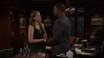 Aqua Crepe V Neck Midi Dress in Dark Green worn by  Hope Logan(Annika Noelle) as seen in The Bold and the Beautiful on February 13, 2025