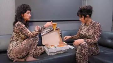 Dolce & Gabbana Skims Mock Neck L;ong Dress Leopard worn by Kourtney Kardashian as seen in The Kardashians (S06E04)