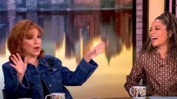 Cinq a Sept Riviera Crystal Denim Jacket worn by Joy Behar as seen in The View on  February 27, 2025