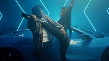 Casablanca Navy Monogram Jacquard Trackpants worn by Finesse2tymes in Finesse2Tymes - Crucifix [Official Music Video]
