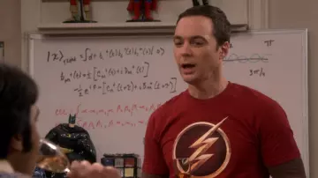 The Flash TV Series Logo Red T-Shirt worn by Sheldon Cooper (Jim Parsons) in The Big Bang Theory (S10E23)