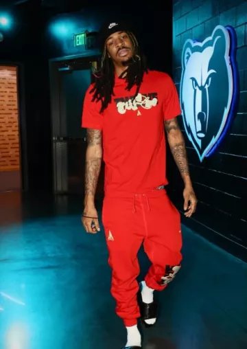 Nike Ja Morant University Red 'Twelve' T-Shirt worn by Temetrius Morant on the Instagram account @memgrizz