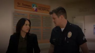 Frame The Standard Stretch Silk Button-Up Shirt worn by Angela Lopez (Alyssa Diaz) as seen in The Rookie (S07E04)