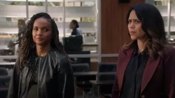 Allsaints Everly Bomber Leather Jacket worn by Nyla Harper (Mekia Cox) as seen in The Rookie (S07E05)