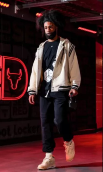 Off-White White Snap Varsity Hoodie worn by Coby White on the Instagram account @chicagobulls